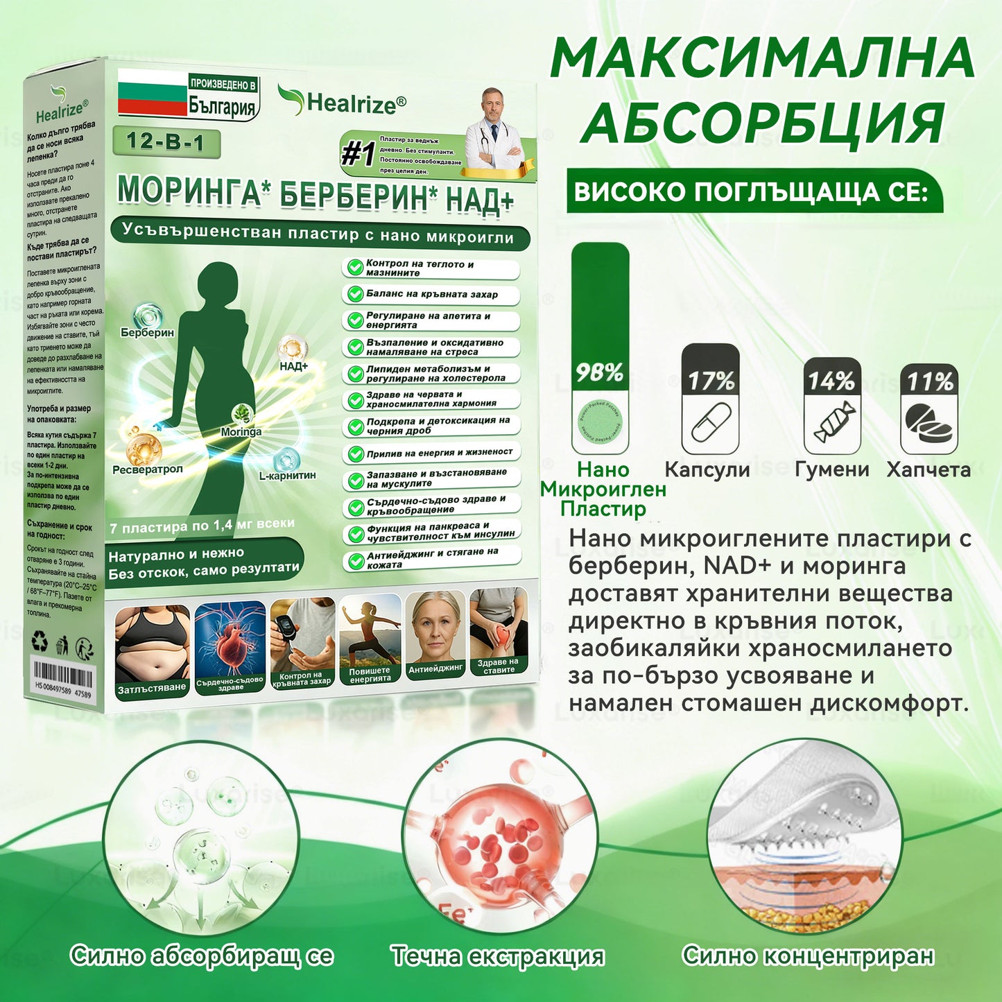 Официален магазин  | H𝐞a𝐥r𝐢z𝐞® 🚚 Моринга X Берберин 12-In-1 Напреднал Нано Микроигли Пластир (Един път на ден, видими промени за 7 дни）✅ Ожиряване, диабет, сънна апнея и проблеми със ставите.💛💙